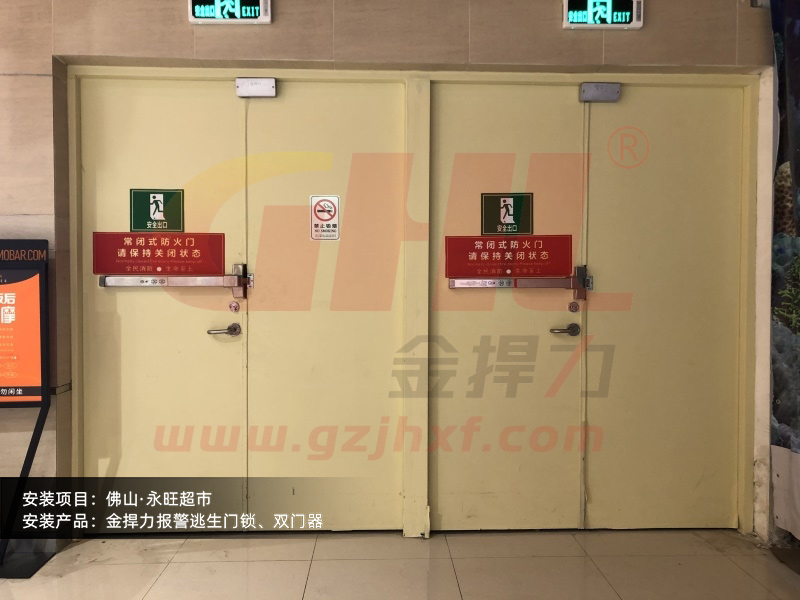 金捍力語(yǔ)音推桿報(bào)警鎖搭配雙門(mén)器